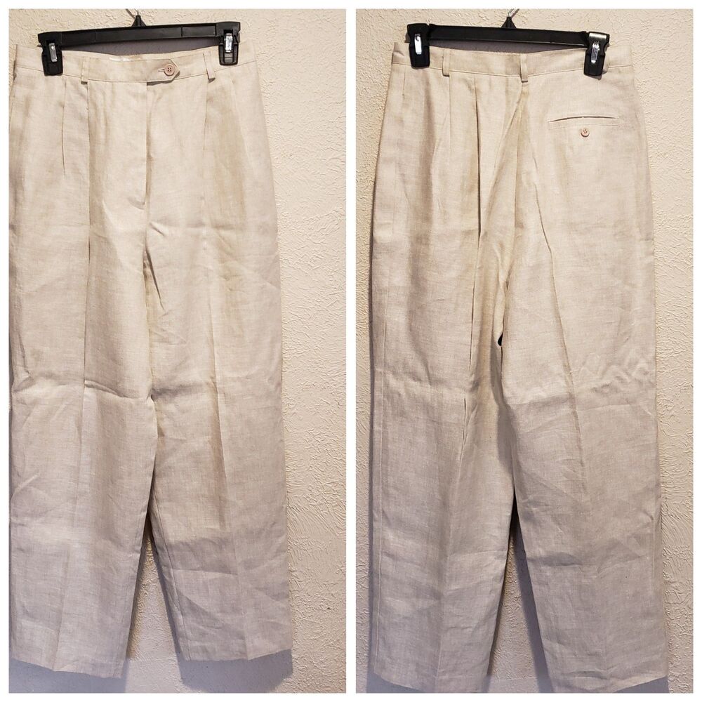Talbots Womens Irish Linen Trouser Pant Size 10 Beige 100% Linen Classic Lined